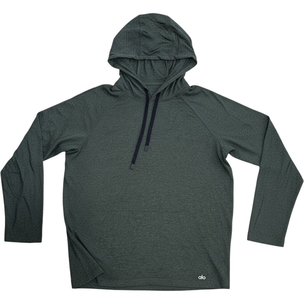 Alo 2XL Men's Forest Green LS Hooded Tee Athletic Shirt with Pocket Stretch